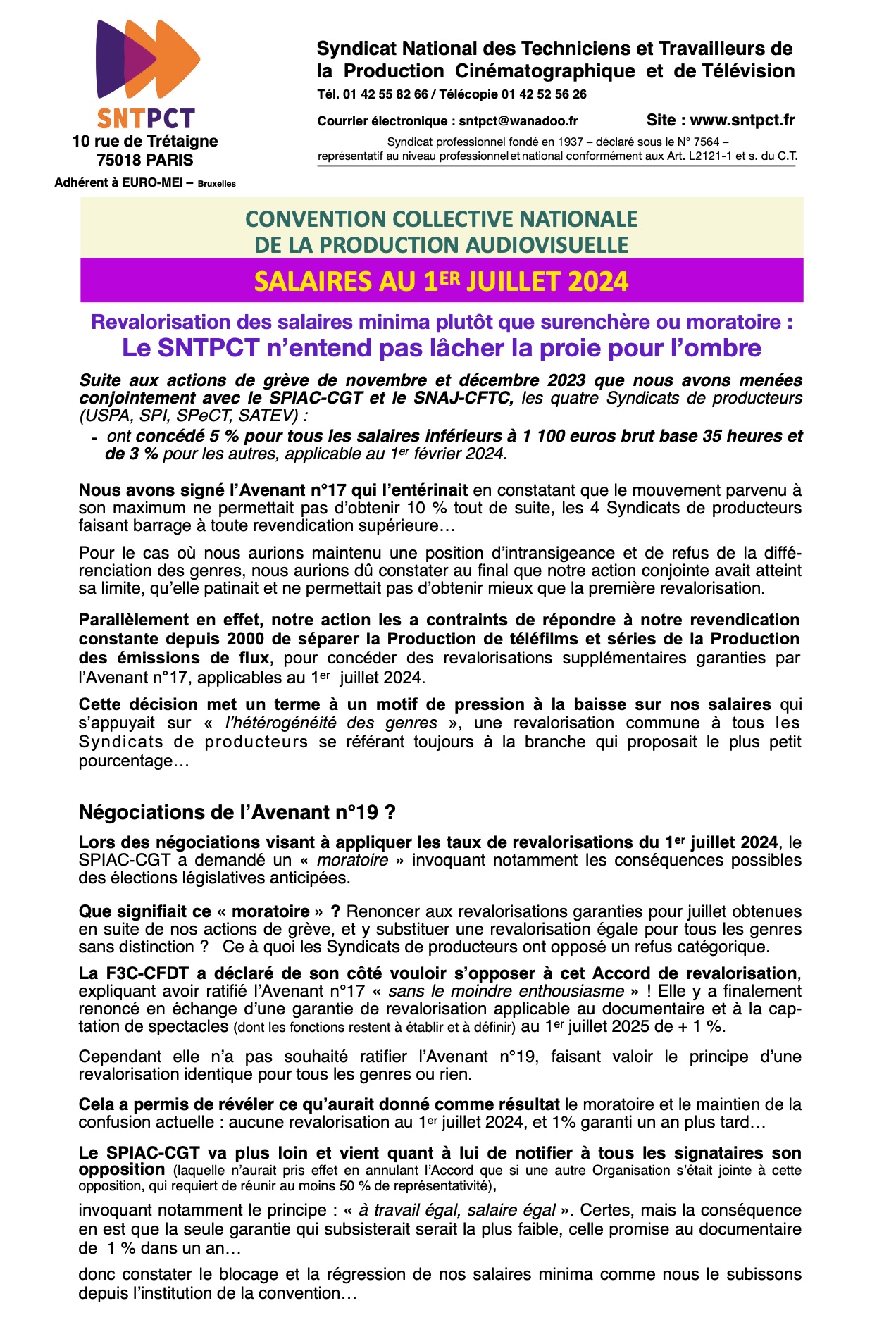 Brochure des salaires minima revendiqués par le SNTPCT